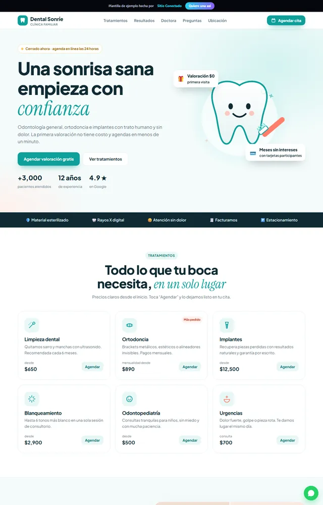 Plantilla de página web para consultorio dental