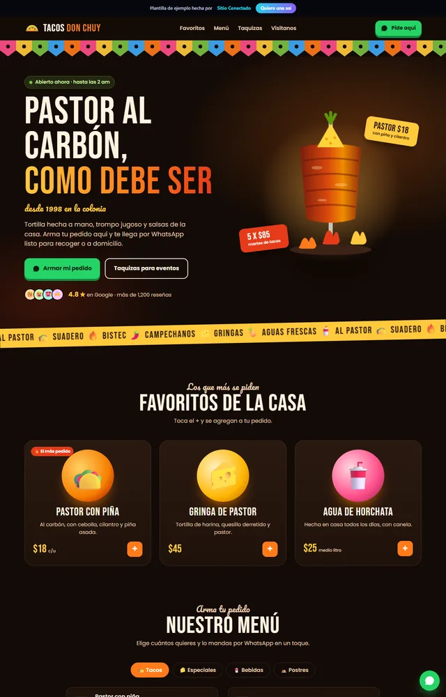 Plantilla de página web para restaurante o taquería