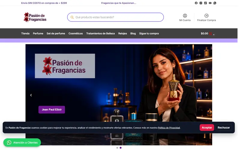 Página de inicio de la tienda Pasión de Fragancias