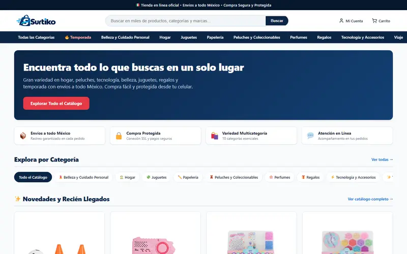 Página de inicio de la tienda Surtiko